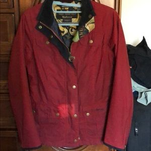 Red Barbour Coated Cotton Jacket